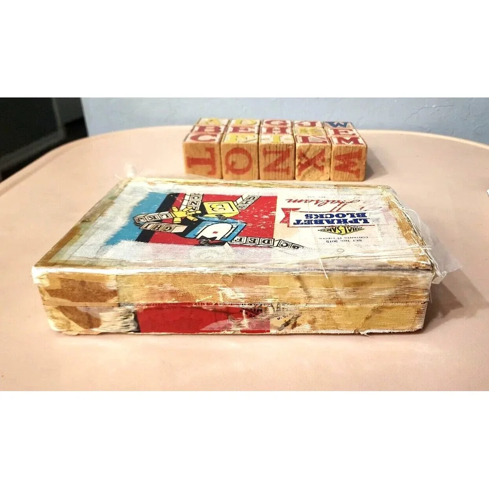 1950'S VINTAGE HALSAM ALPHABET BLOCKS IN‎ original BOX Set Of 15 Blocks #3015